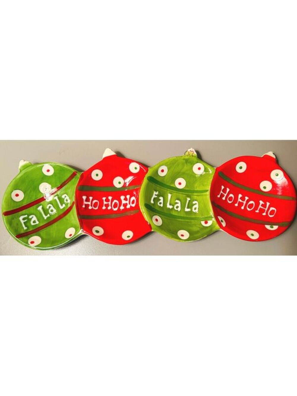 Fa La La Ho Ho Ho Christmas Ornament Shaped Divided Serving Dish Red Green